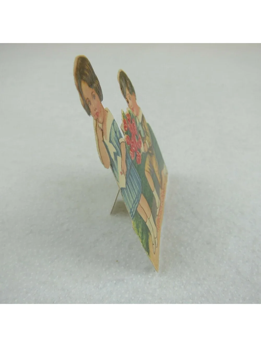 Vintage Valentine Die Cut Stand Up Girl Boy Sailor Suit Flowers 1920-30s Germany